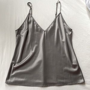 Zara Silky Silver V-neck Tank